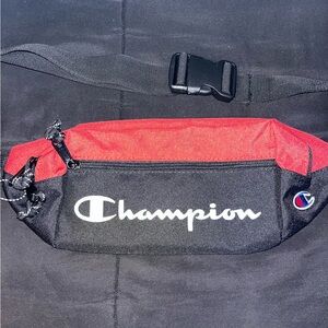 Champion Athletic Apparel Double Zip Crossbody Bag Black & Red Adjustable Strap